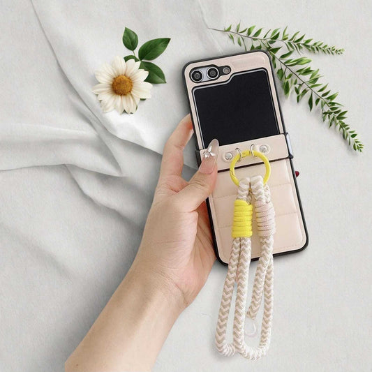 PU Leather Down Jacket Style Case with Wrist Strap for Samsung Galaxy Z Flip 3 4 5 6 - Hard Hinge Protective Cover for Samsung
