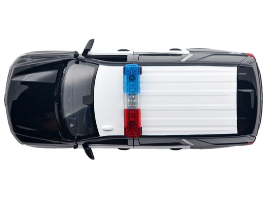 2025 Chevrolet Tahoe PPV "LAPD (Los Angeles Police Department)" Black and White with Flashing Light Bar and Front and Rear Lights and Sounds 1/24 Diecast Model Car by Motormax