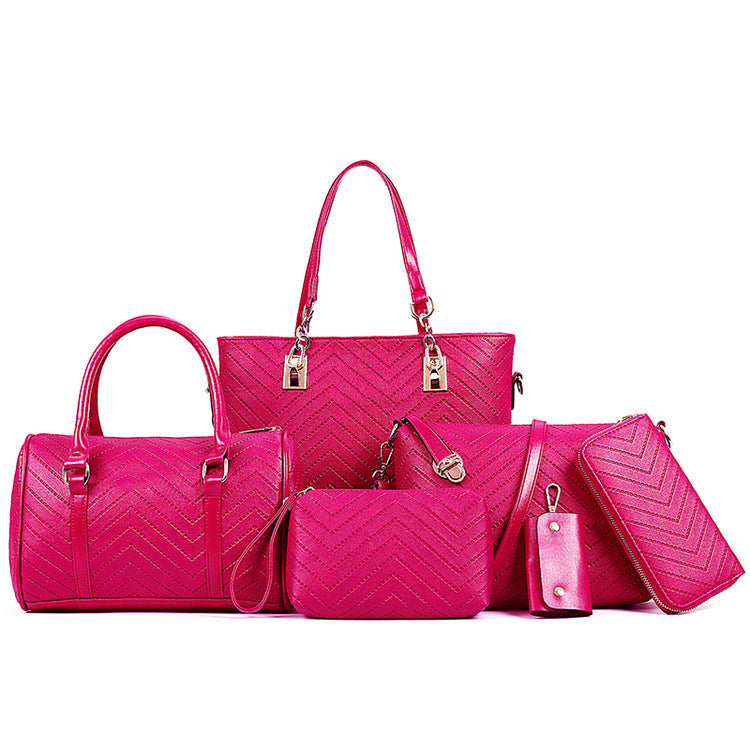 Trendy Embossed Six-Piece Fashionable Mother Bag Set