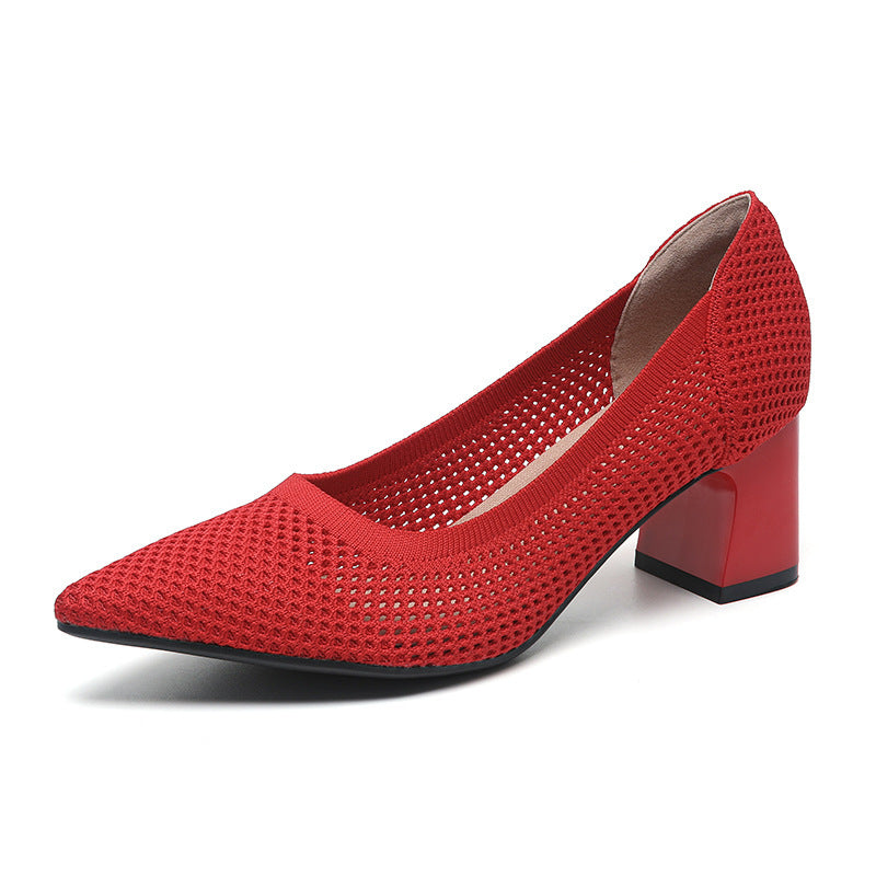 Women's Summer Casual Pointed Toe Chunky Heel Hollow Sandals