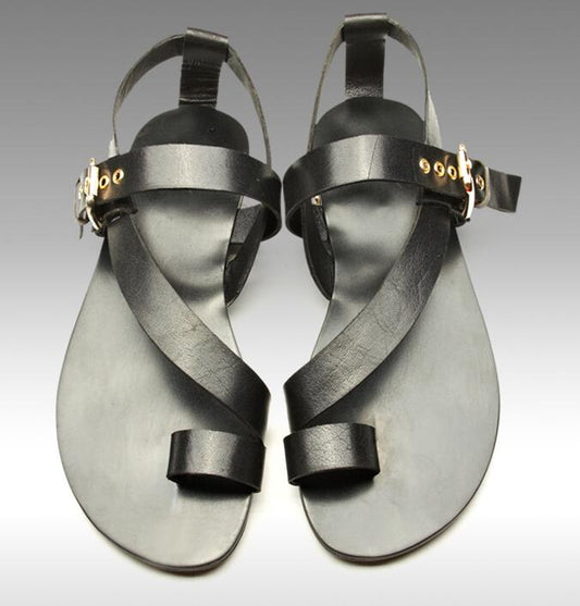 Men's Hollow Leather Roman Sandals, Thong Design