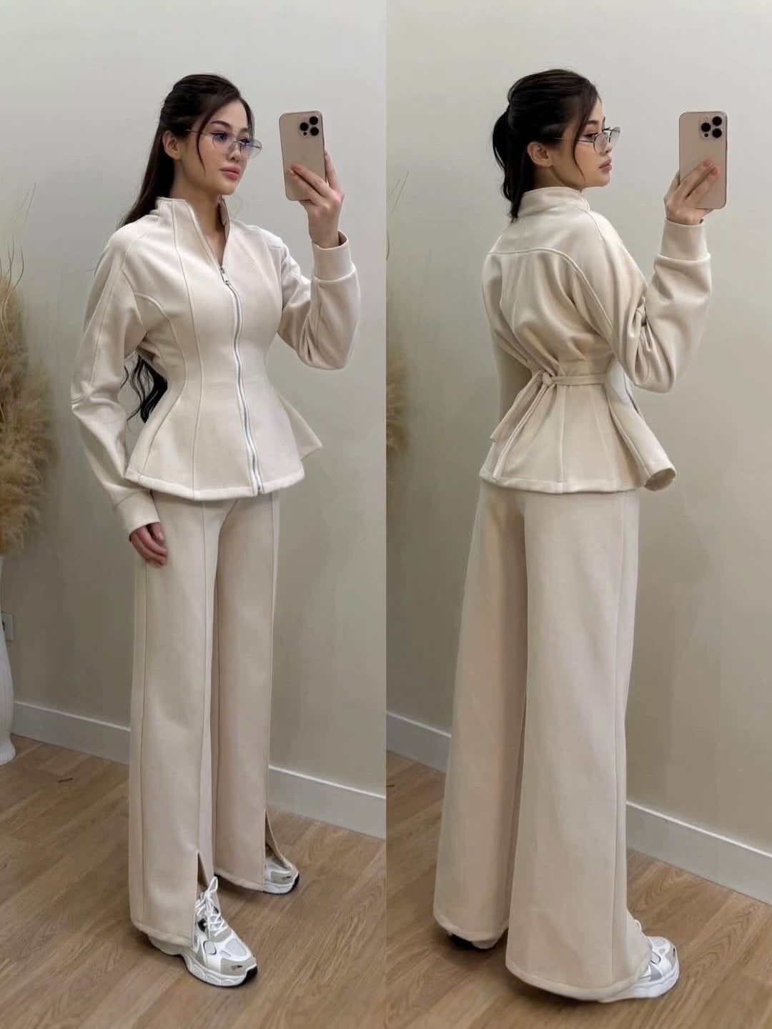 2026 Autumn High-End Light Luxury Chanel Style Outfit Two-Piece Set Solid Color Long-Sleeve Jacket European And American Amazon