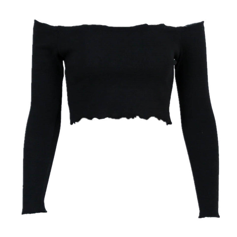 Crop Top Women Autumn Off Shoulder Black Red Crochet Tank