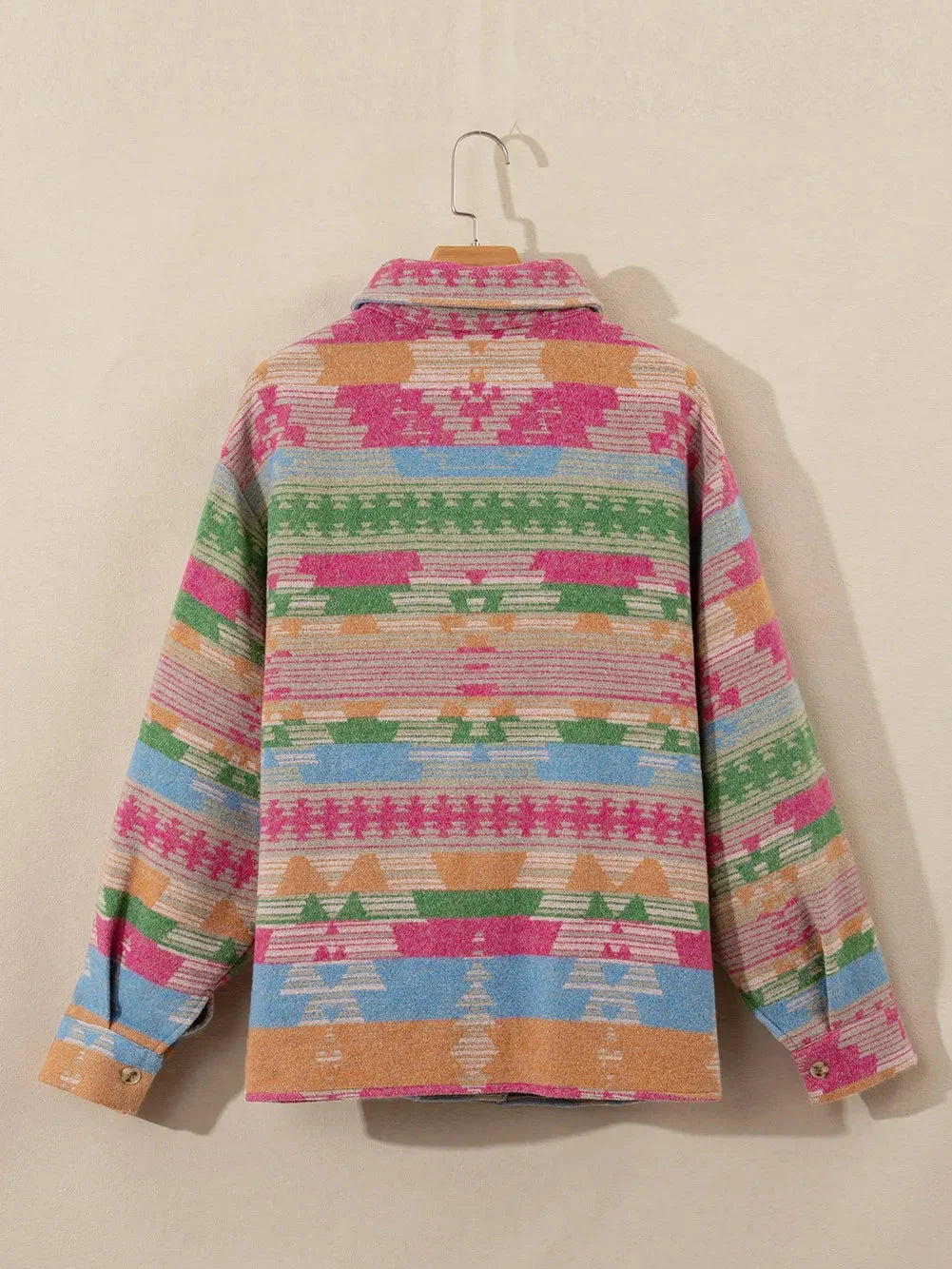 Plus Size Pocketed Printed Collared Neck Jacket