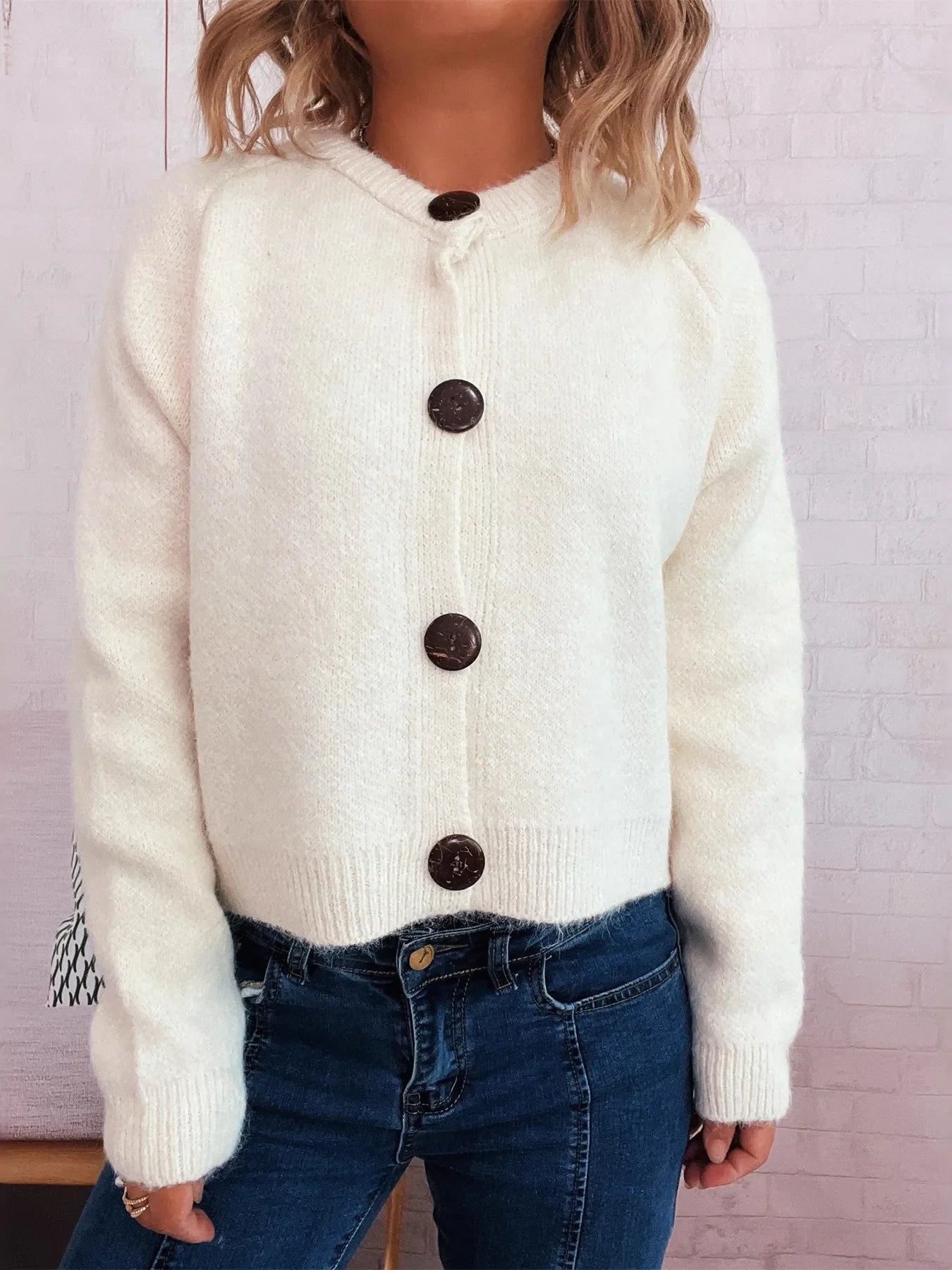Women Button-Up Raglan Sleeve Cardigan Sweater