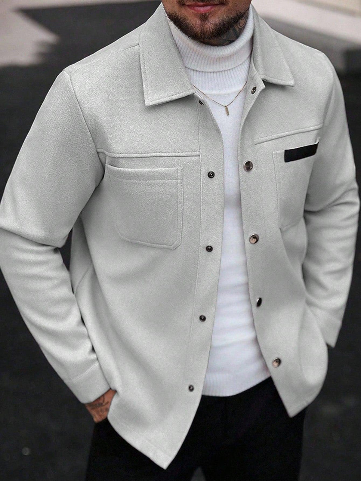 2026 Autumn Winter European And American Men's Fashion Pocket Woolen Jacket With Lapel Casual Single-Breasted Coat For Men 2600808