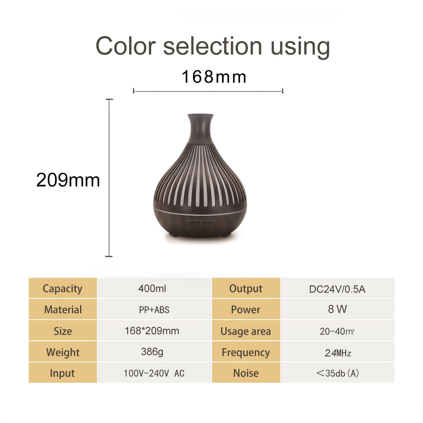 Vase Wood Grain Humidifier 400ml Vertical Silver