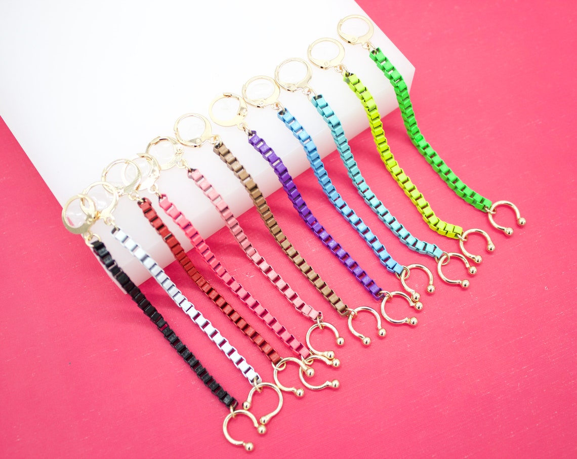 Gold Filled Enamel Box Chain Earring Ear Cuff Earrings (L190)