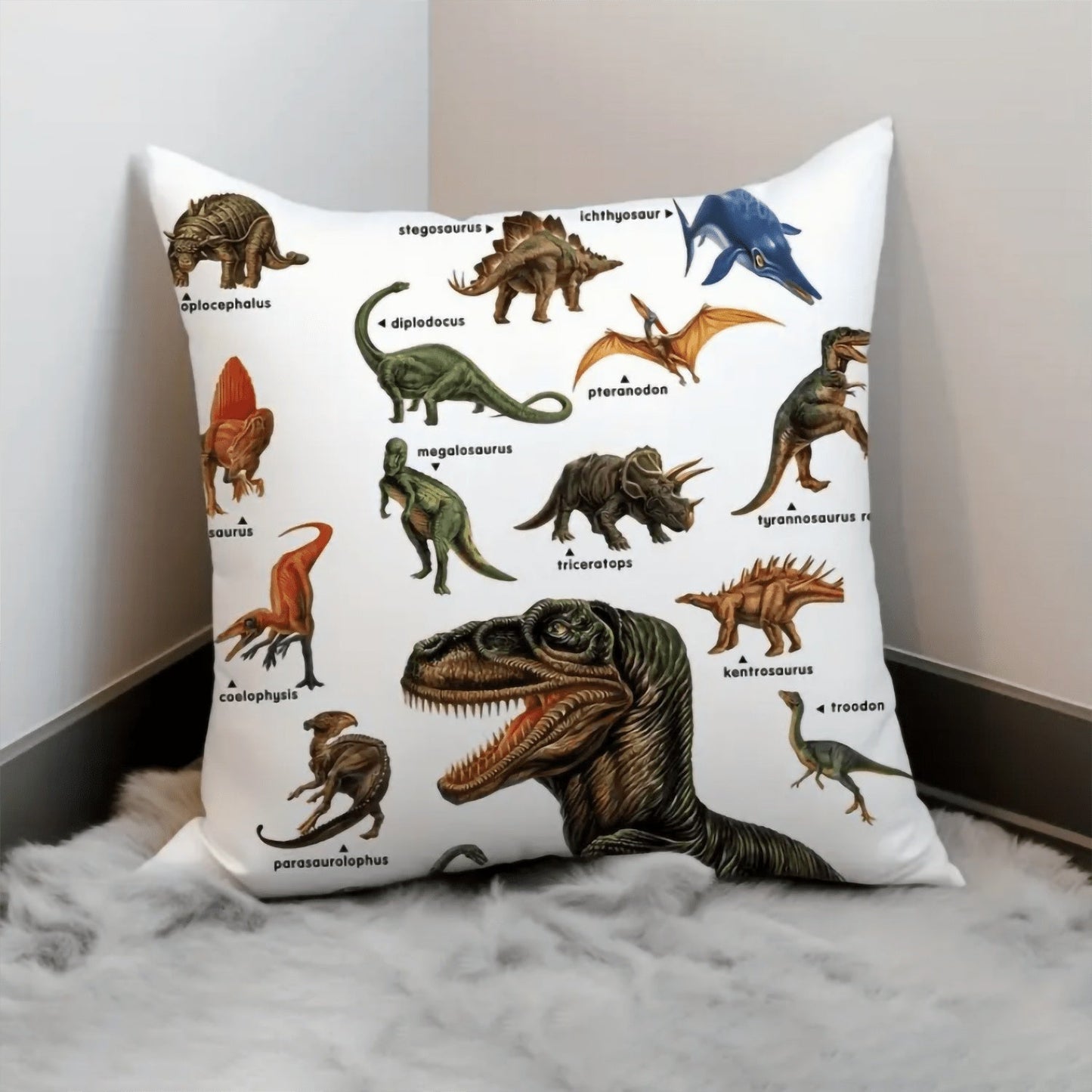 Wild Dinosaur Pillow Cover - Animal Dinosaur Pillowcase Tyrannosaurus Rex Brachiosaurus Dinosaur Pillowcase Square 18x18 Suitable For Boys' Room Home Decoration