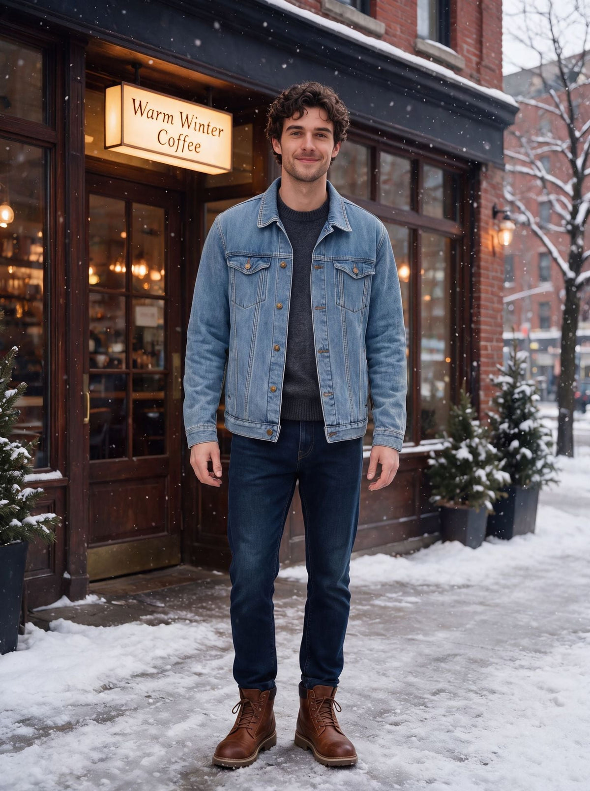 Cross-border, In-stock, Fleece-lined, And Thickened Denim Jacket For Men, Slim Fit, 2026 Autumn Winter Casual Jacket, Available On Amazon