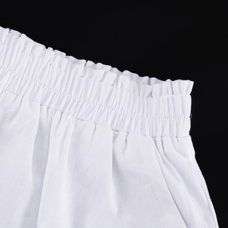 White Ruffled Linen-Blend Two-Piece Co-ord Set