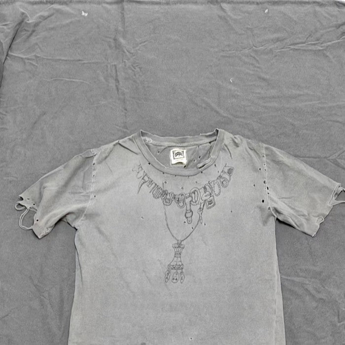 Damaged Neck lace Reworked Washed Short Sleeves