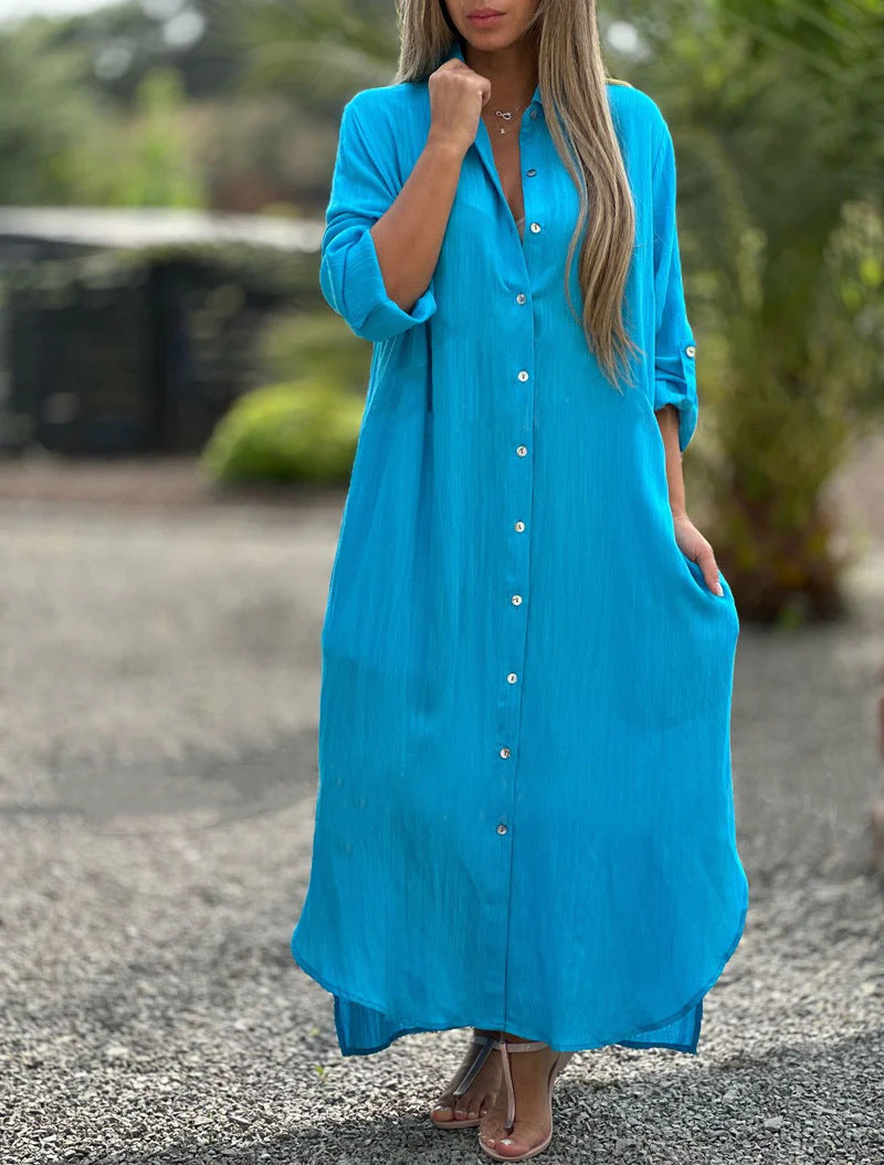 2026 Women's Dress, Cotton And Linen Shirt, Long Skirt, Fashionable Casual Long Sleeved Cardigan Dress
