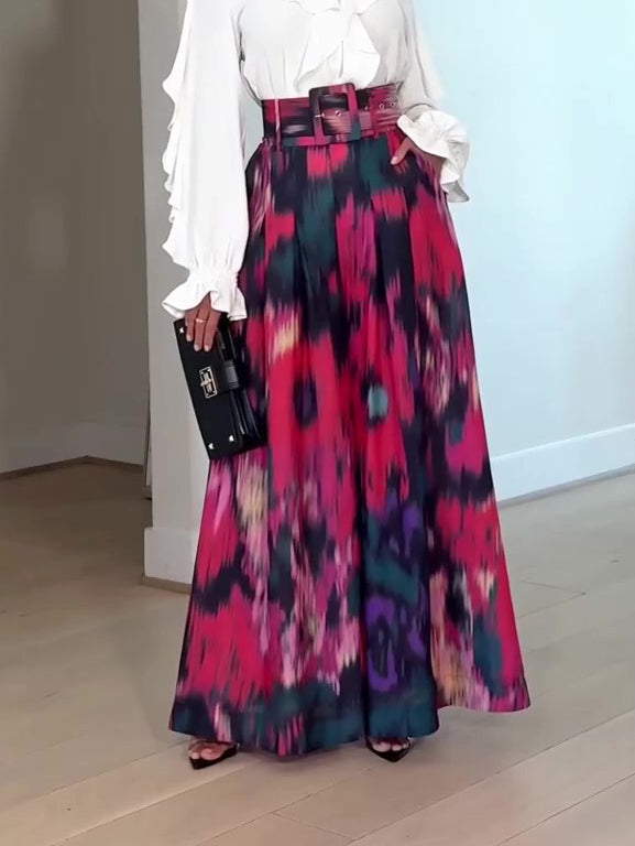 Fuchsia Tie-Dye High-Waisted Wide-Leg Pants