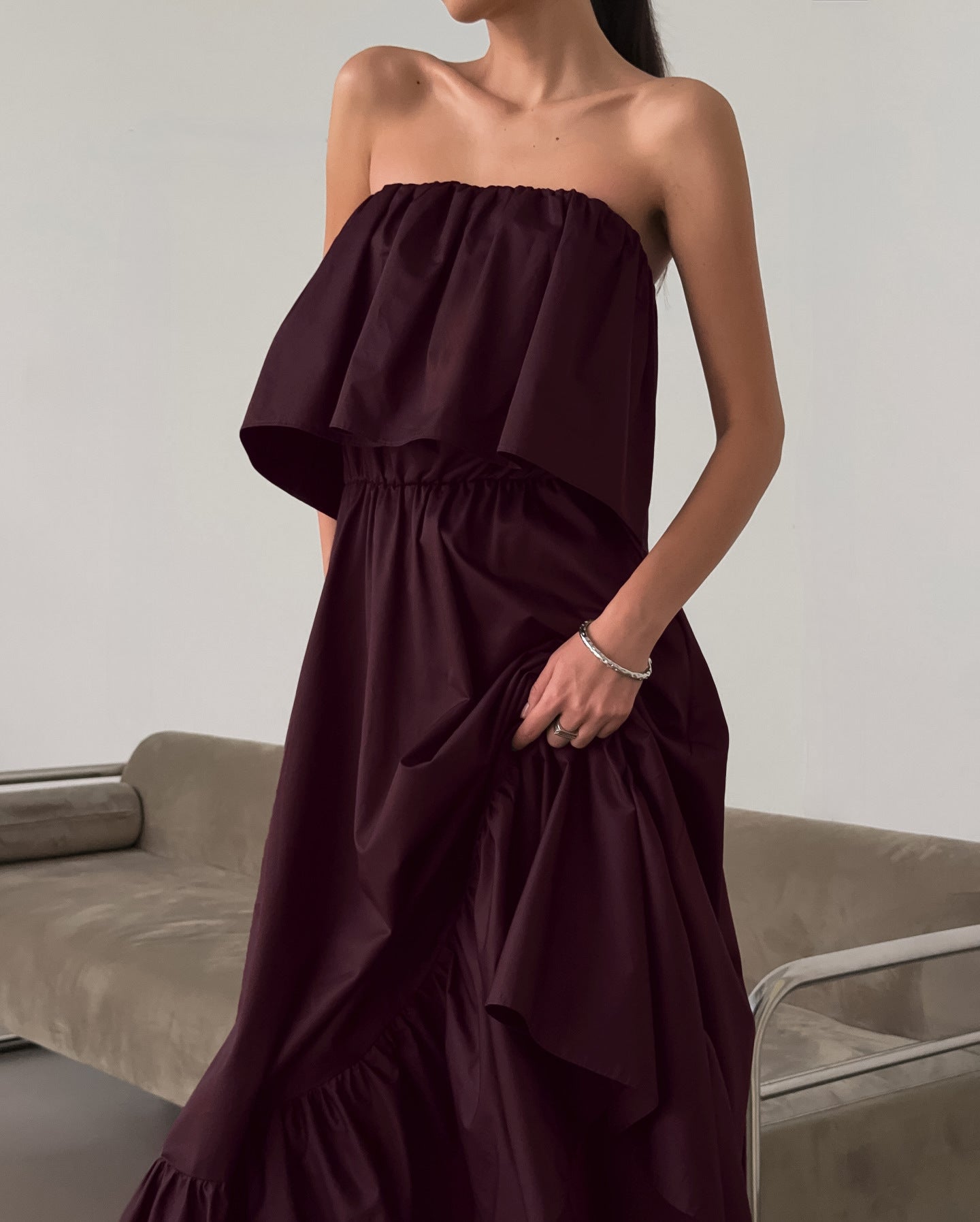 Fashionable Ruffled Strapless Dress
