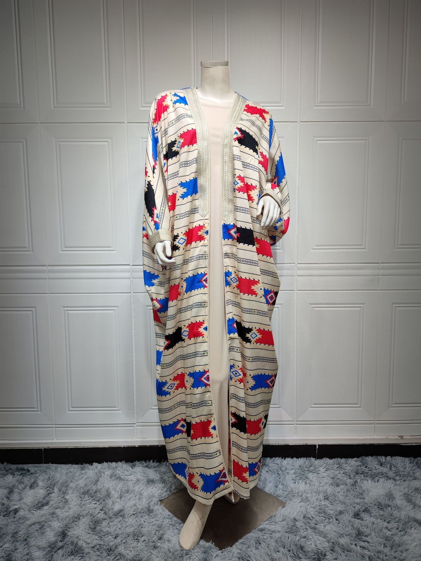 Fashion Women Wear Striped Batwing Sleeve Muslim Vest Jacket Two-piece Set