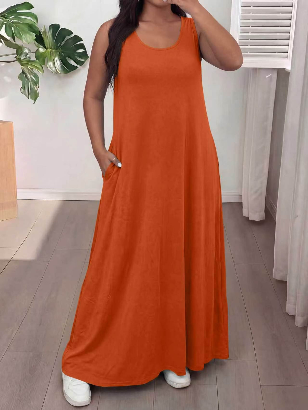 2026 Summer Womens Sleeveless Maxi Dress, U Neck Loose Casual Long Dress With Pockets