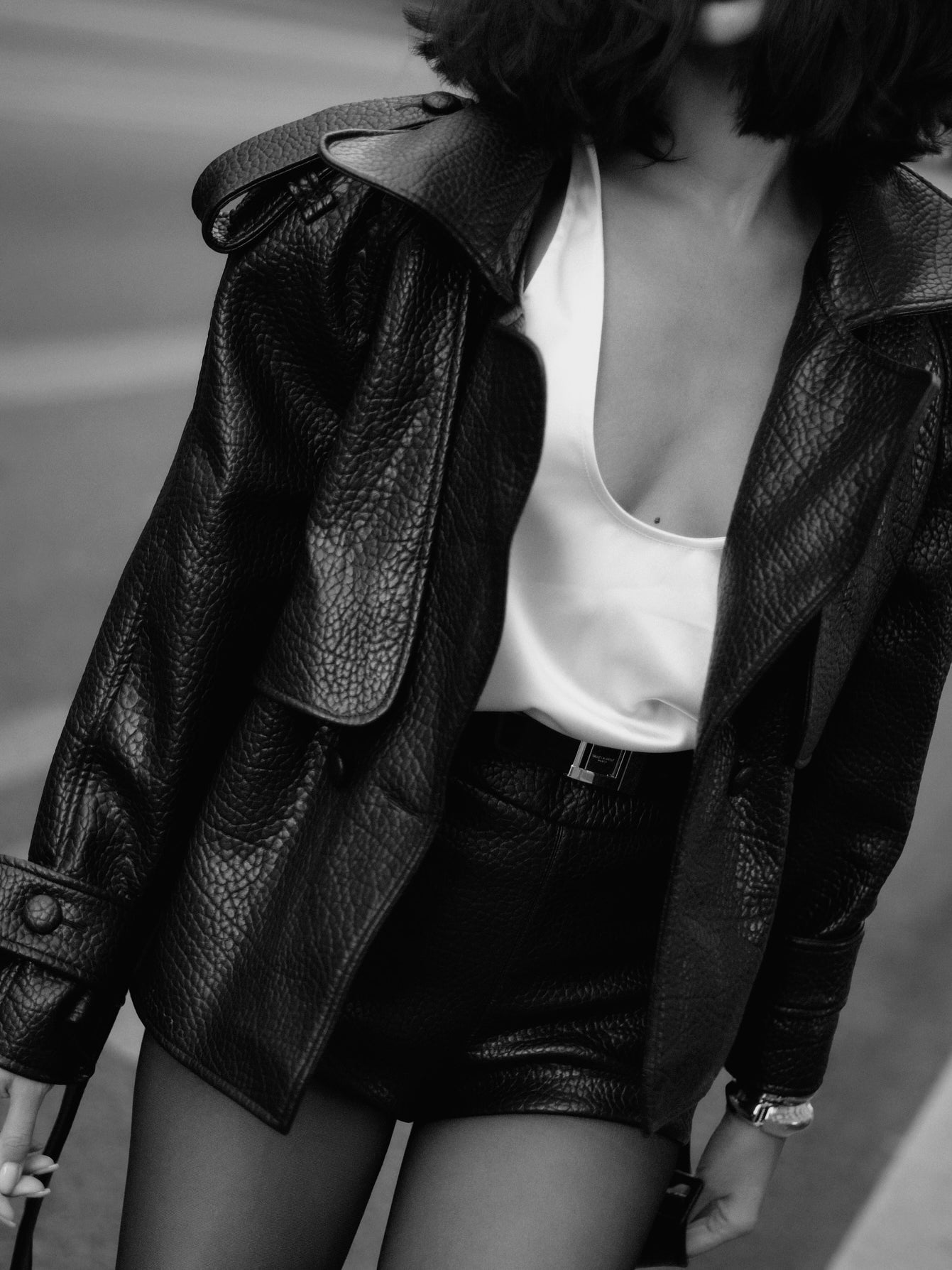 Black Leather Biker Jacket And Shorts Set