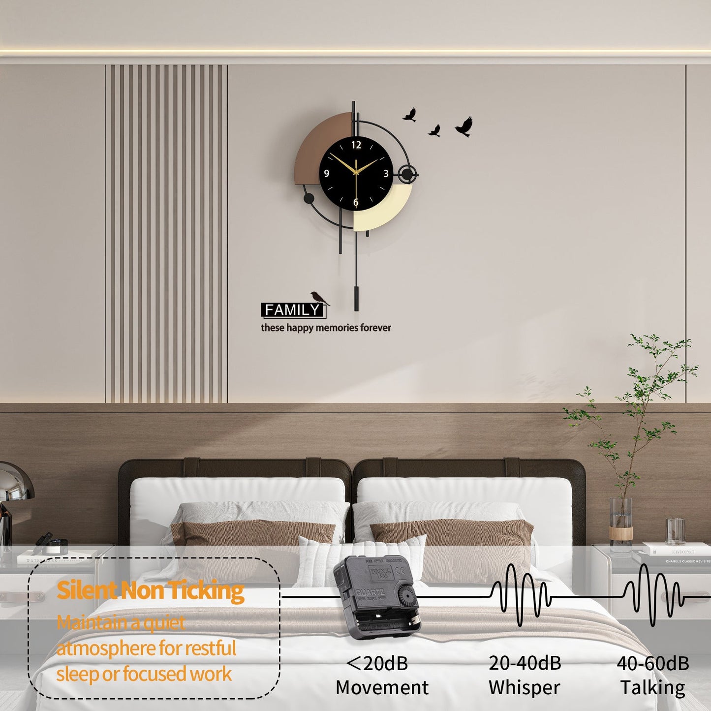 Modern Metal Wall Clock Decorative Pendulum Home Decor