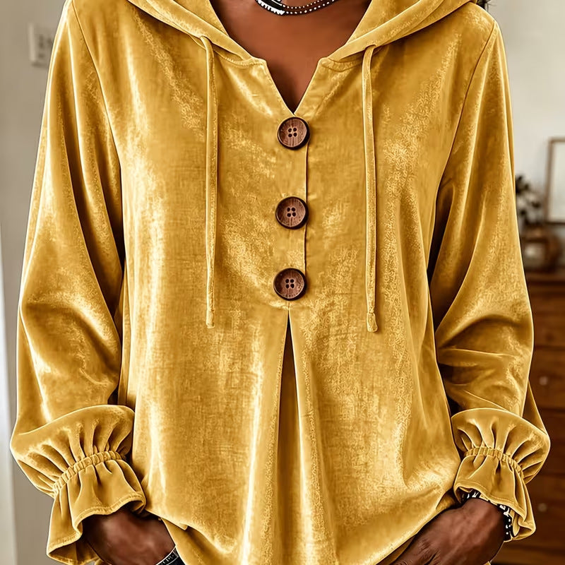 Annuo  2026 Women Casual Button Drawstring Hoodie, European American Style Long Sleeve Top