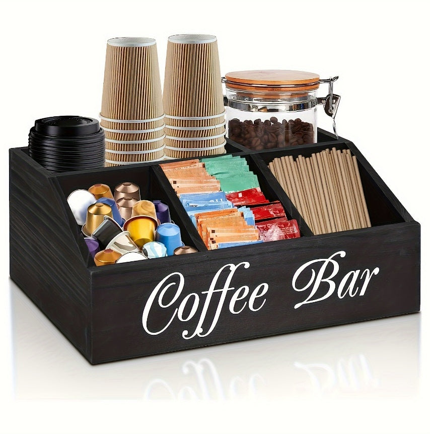 Coffee Bar Organizer - Rustic Wooden Nespresso Pod Holder, Declutter Your Kitchen Countertop or Office