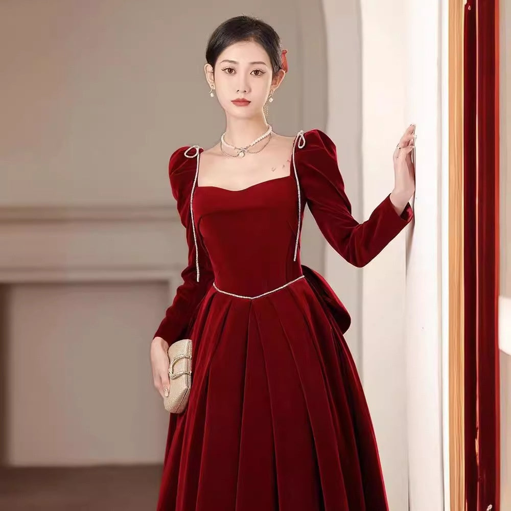 Toast Bride Red Velvet Wedding Dress