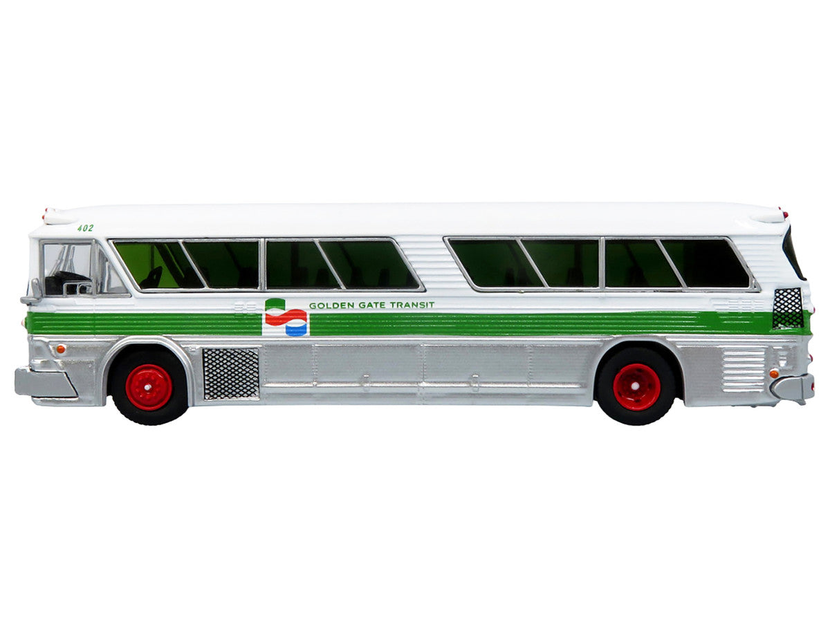 1964 MCI MC-5A Coach Bus "Golden Gate Transit" White with Green Stripes "Vintage Bus & Motorcoach Collection" Limited Edition to 504 pieces Worldwide 1/87 (HO) Diecast Model by Iconic Replicas