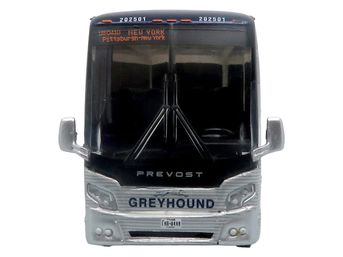 Prevost H3-45 Coach Bus "Greyhound Scenicruiser Service" White and Raw Metal "The Bus & Motorcoach Collection" Limited Edition to 504 pieces Worldwide 1/87 (HO) Scale Diecast Model by Iconic Replicas