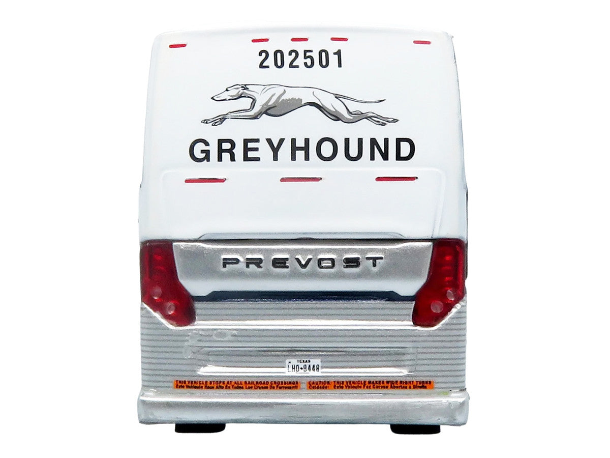 Prevost H3-45 Coach Bus "Greyhound Scenicruiser Service" White and Raw Metal "The Bus & Motorcoach Collection" Limited Edition to 504 pieces Worldwide 1/87 (HO) Scale Diecast Model by Iconic Replicas