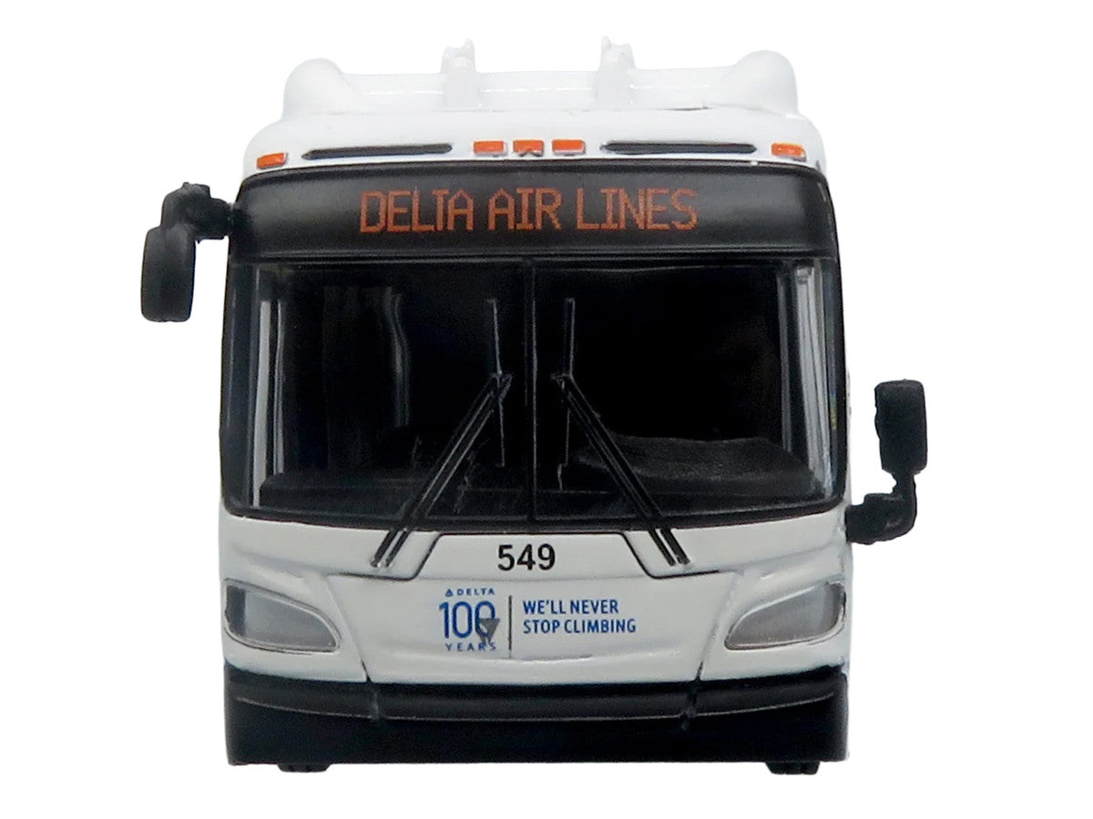 New Flyer Xcelsior XN40 Transit Bus "Delta Air Lines 100th Anniversary" Blue and White with Graphics "The Bus & Motorcoach Collection" Limited Edition 1/87 (HO) Scale Diecast Model by Iconic Replicas