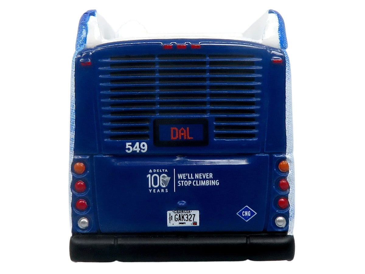 New Flyer Xcelsior XN40 Transit Bus "Delta Air Lines 100th Anniversary" Blue and White with Graphics "The Bus & Motorcoach Collection" Limited Edition 1/87 (HO) Scale Diecast Model by Iconic Replicas