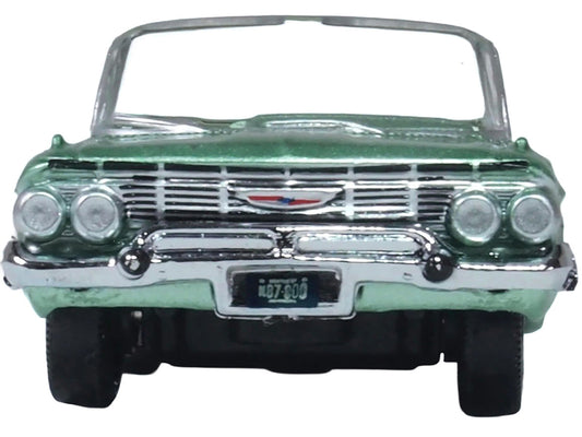 1961 Chevrolet Impala Convertible Arbor Green Metallic with Green Interior 1/87 (HO) Scale Diecast Model Car by Oxford Diecast