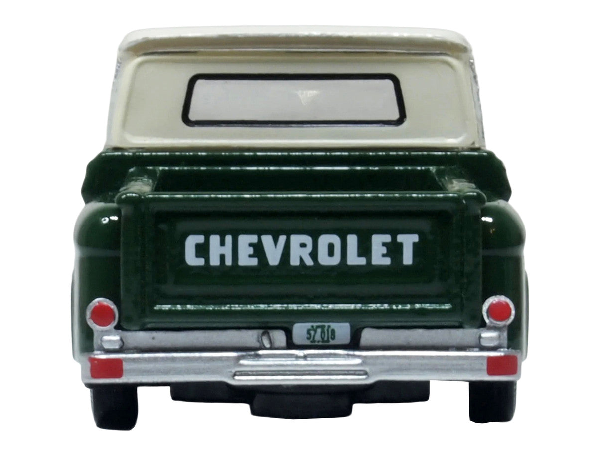 1965 Chevrolet C10 Stepside Pickup Truck Dark Green with Ivory Top 1/87 (HO) Scale Diecast Model Car by Oxford Diecast