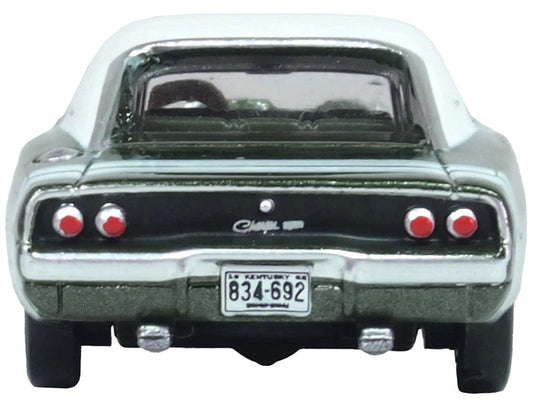 1968 Dodge Charger Racing Green Metallic with White Top and Tail Stripe 1/87 (HO) Scale Diecast Model Car by Oxford Diecast