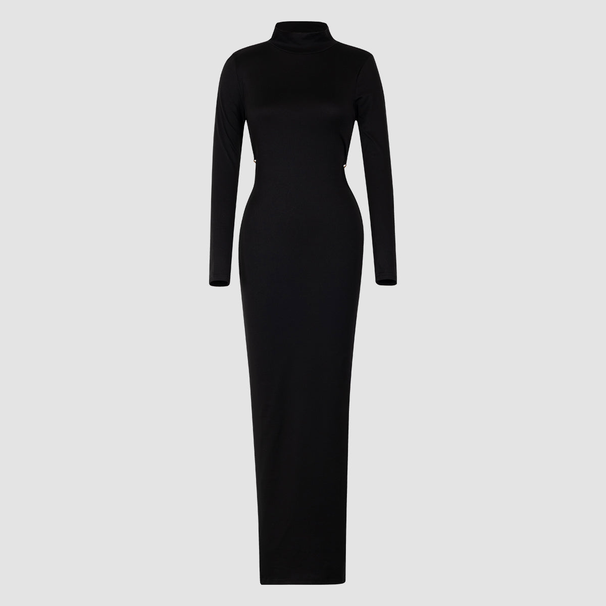 Black Turtleneck Cut - Out Long - Sleeve Dress
