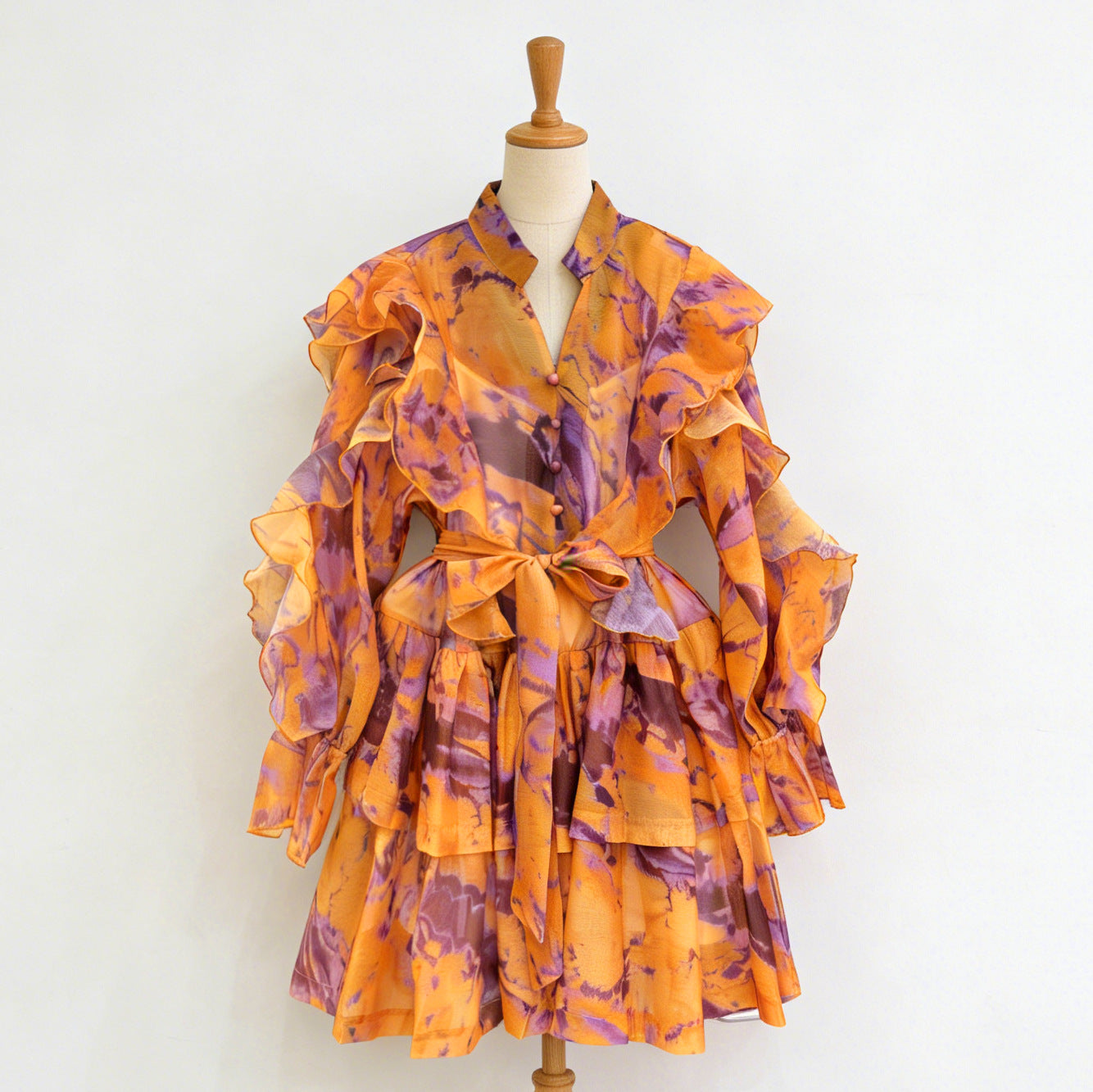 V-neck Ruffled Tie-waist Dress