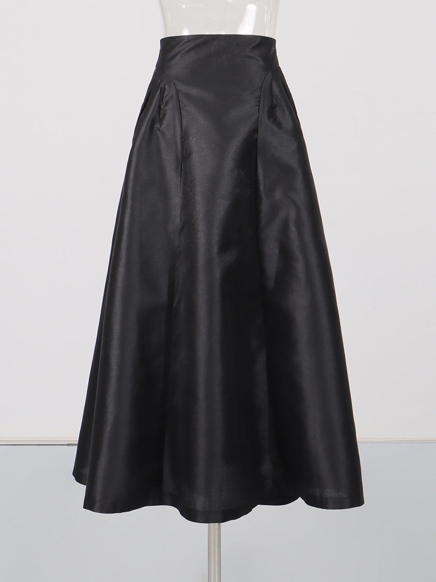 Irregularly Shaped Button-decorated Pleated Midi Skirt