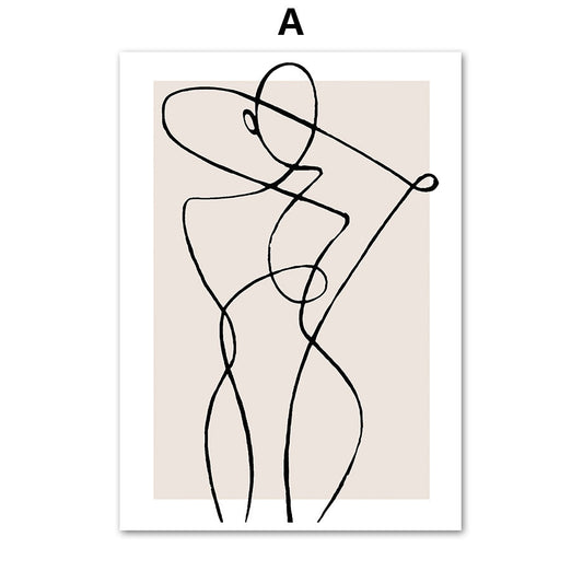 Abstract Female Wall Art Canvas Floral Line Drawing Nordic Poster