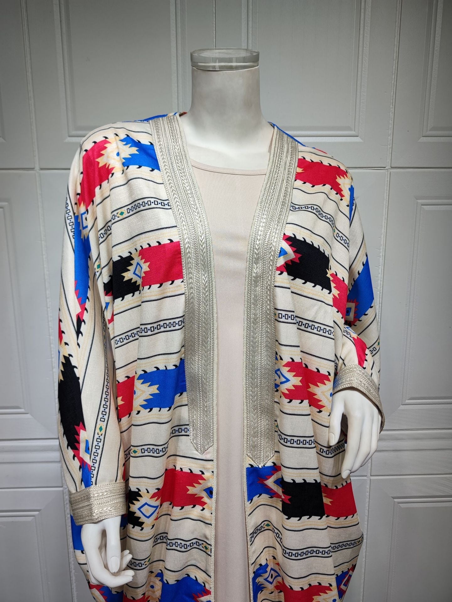 Fashion Women Wear Striped Batwing Sleeve Muslim Vest Jacket Two-piece Set