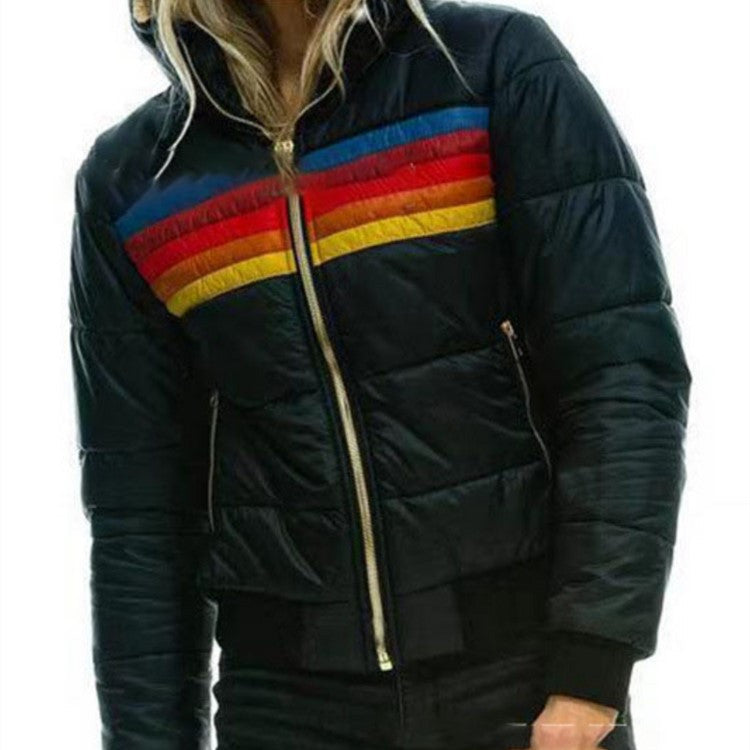 Women's Casual Hooded Printed Short Cotton Jacket