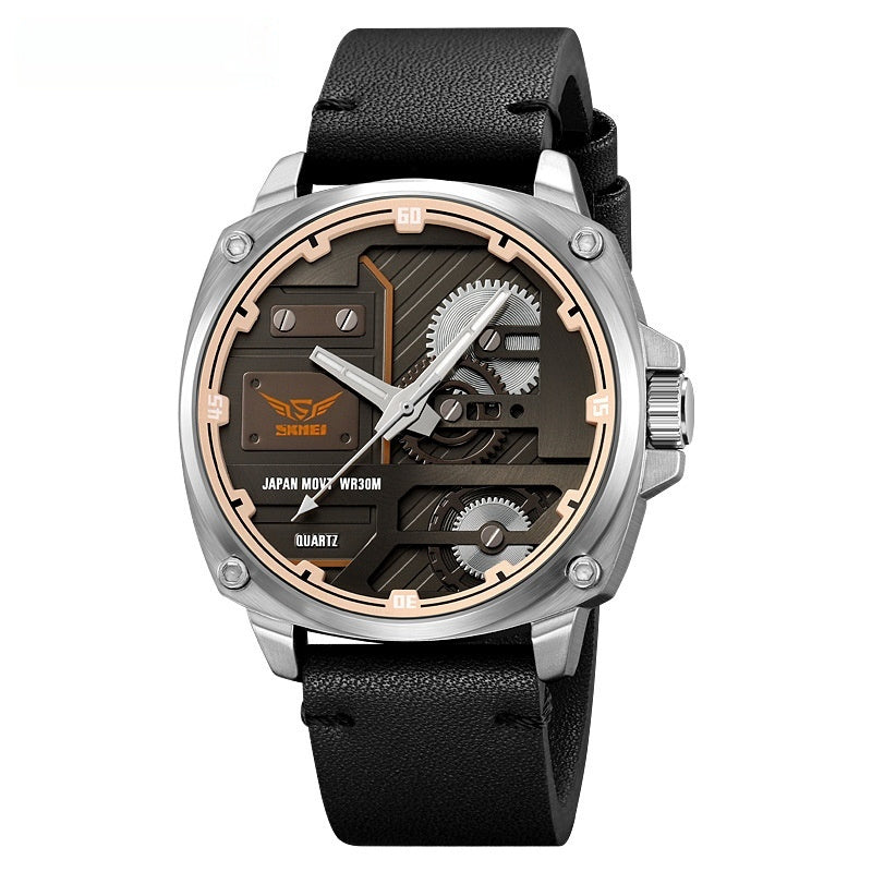 Skmei Genuine Goods New Men's Watch Mechanical Wind Large Dial Men's Quartz Watch 30 M Waterproof Belt Watch