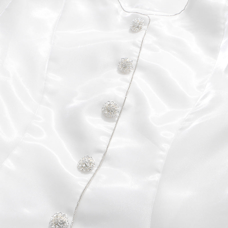 Round Neck Solid Color Single-breasted Lantern Sleeve Shirt