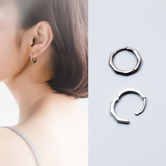 S925 Silver Octagon Ear Clip Black