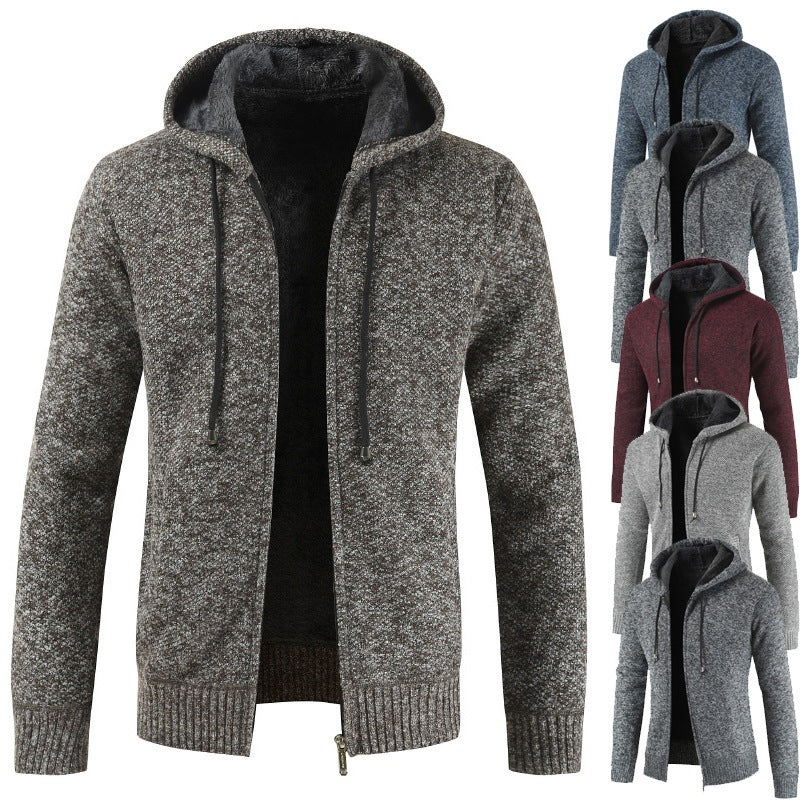 2026 Cross-Border Ebay Autumn And Winter New Men's Thickened Fleece Cardigan Sweater Men's Hooded Cardigan Jacket