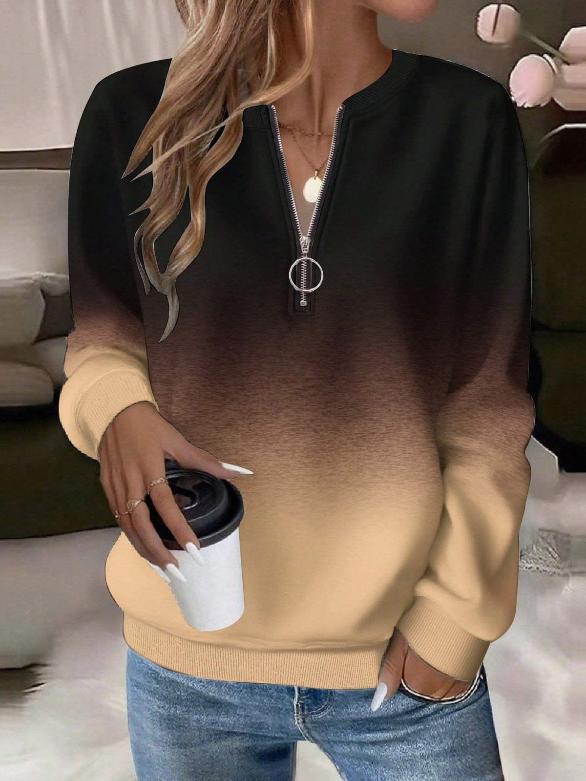 2026 Fashion European And American Trend New Loose HalfZip Casual Women's Long Sleeve Hoodie