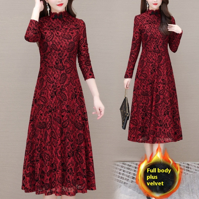 Fashion Personality Lace Velvet Dress Women