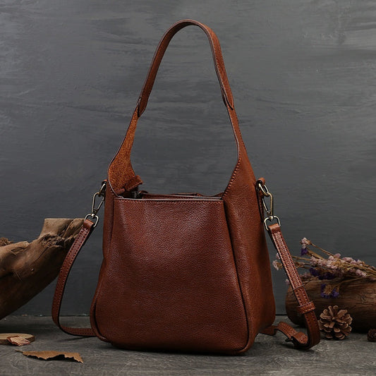 Solid Color Women's Portable Cross-body Bag First Layer Cowhide