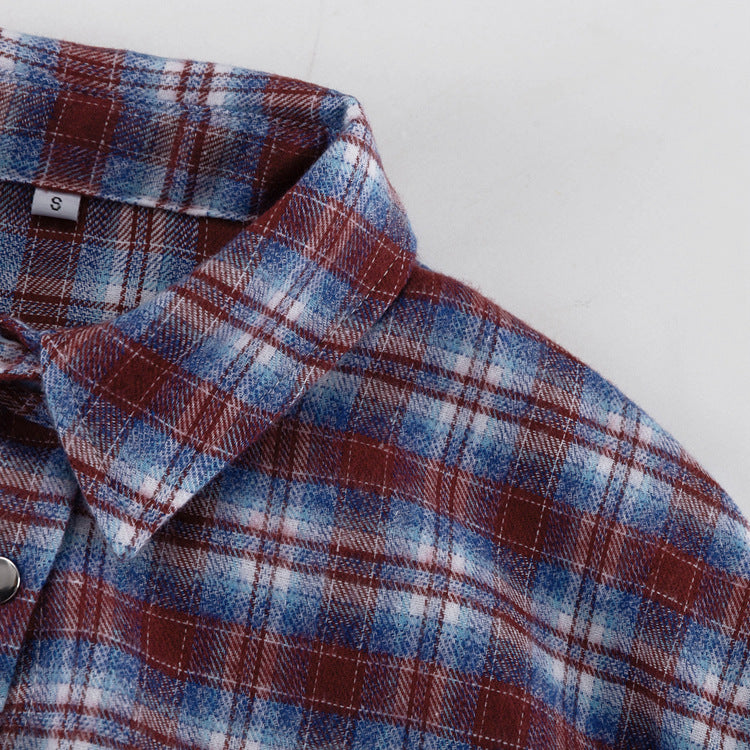 Retro Plaid Collared Long-sleeved Fitted Shirt