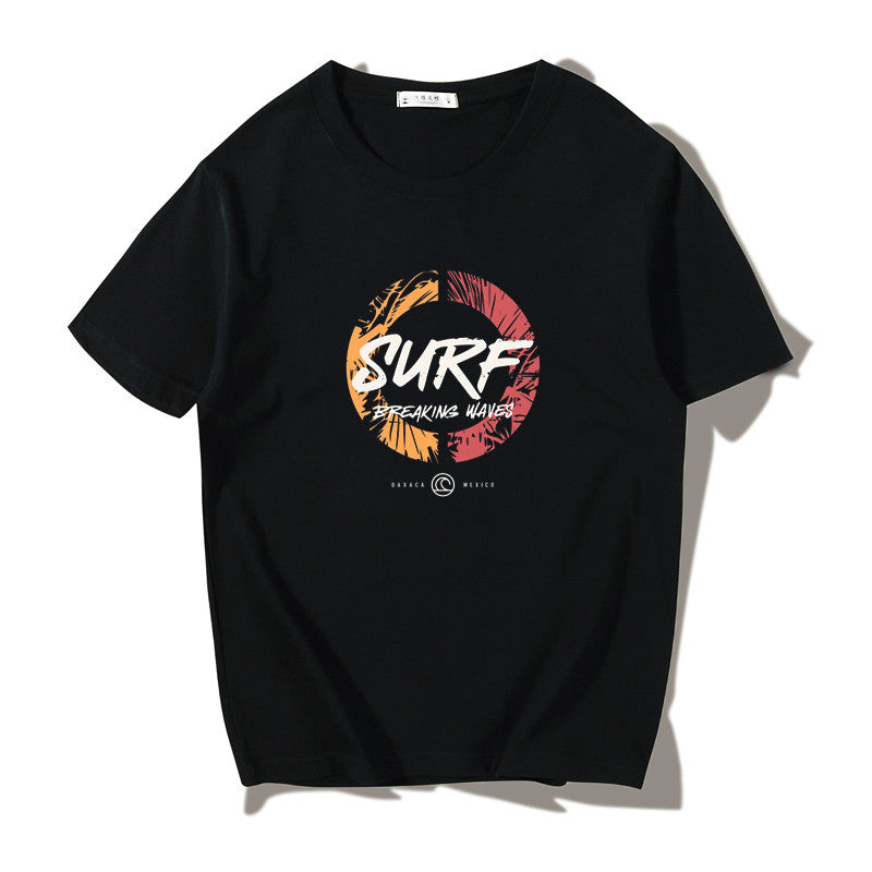 Short Sleeve T-shirt Men"s Fashion Brand Pure Cotton Harbor Style Versatile Summer New Loose Print Crew Neck Japanese