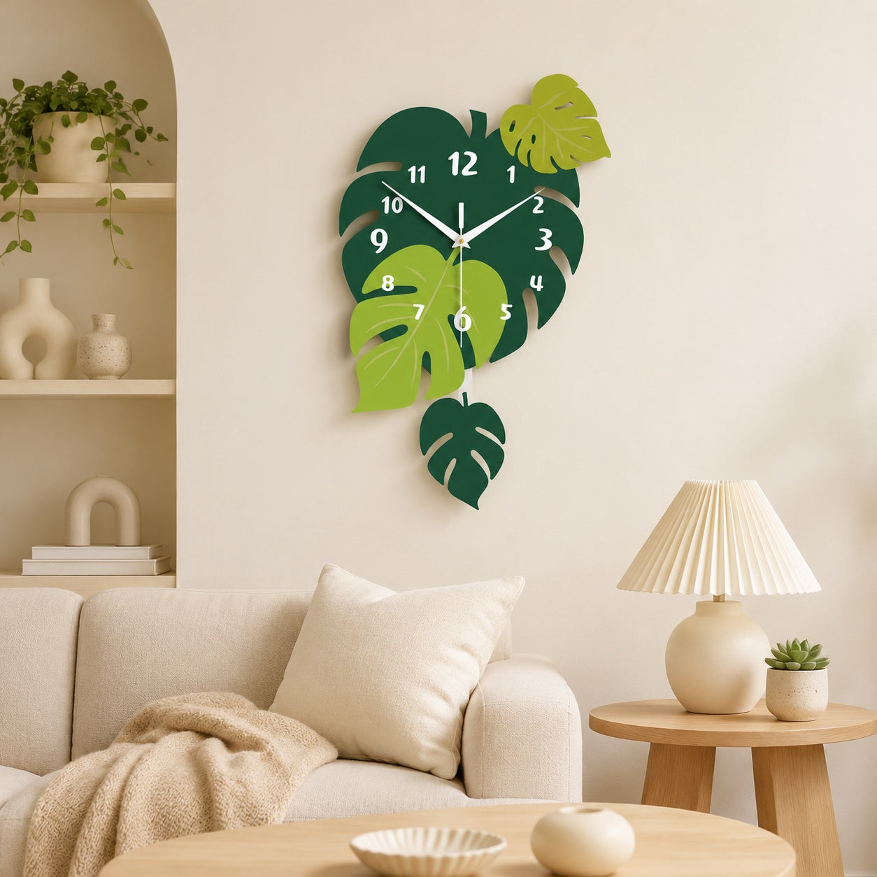 Acrylic Leaf Wall Clock Tropical Decorative Home Decor